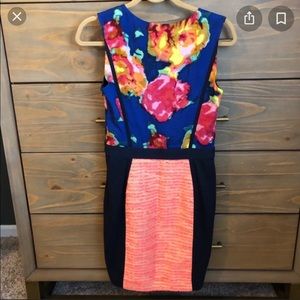 Rachel Roy floral dress with tweed detailing